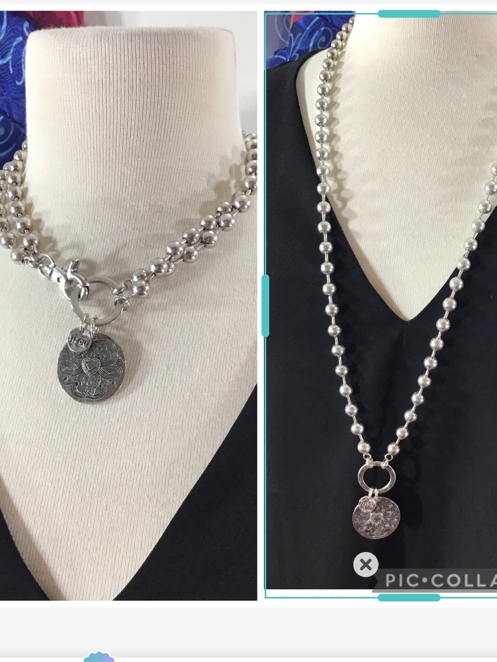 Lizou Silver Bead convertible Toggle Necklace with heart Pendant